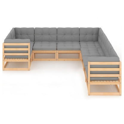 8 pcs conjunto lounge de jardim c/ almofadões pinho maciço