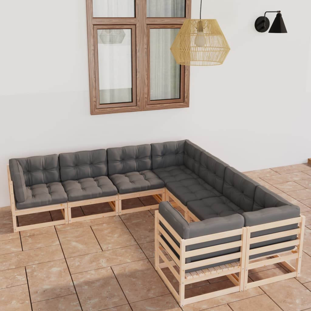 8 pcs conjunto lounge de jardim c/ almofadões pinho maciço