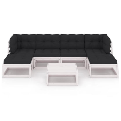 7 pcs conjunto lounge jardim c/ almofadões pinho maciço branco