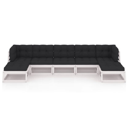 7 pcs conjunto lounge jardim c/ almofadões pinho maciço branco