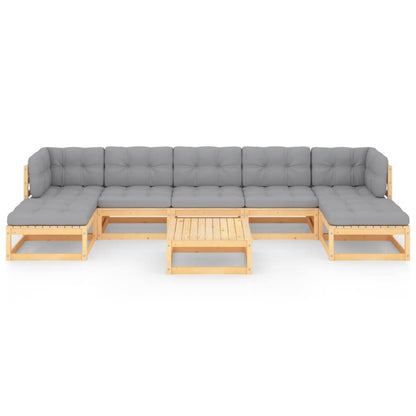 8 pcs conjunto lounge de jardim com almofadões pinho maciço