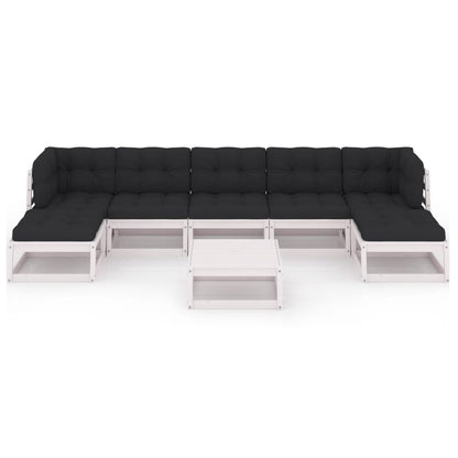 8 pcs conjunto lounge jardim c/ almofadões pinho maciço branco