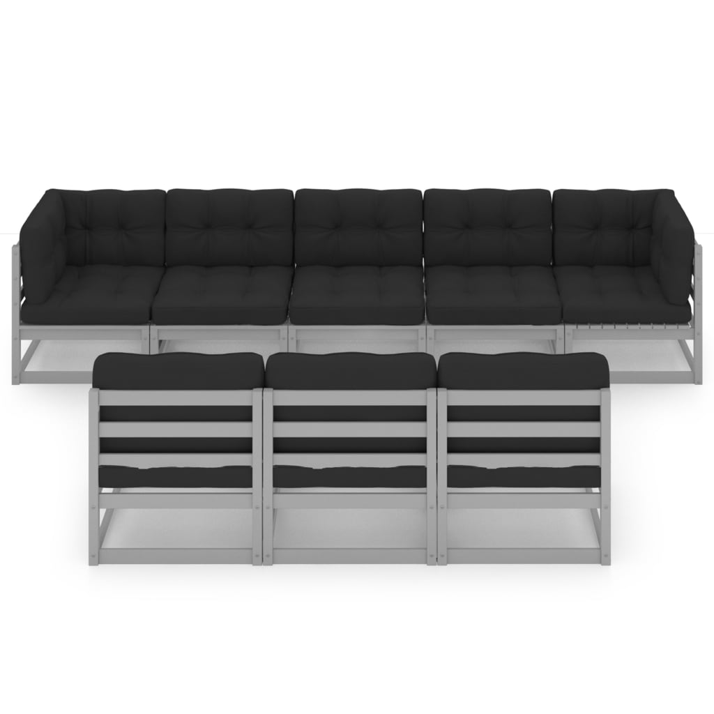 8pcs conjunto lounge de jardim c/ almofadões pinho maciço cinza