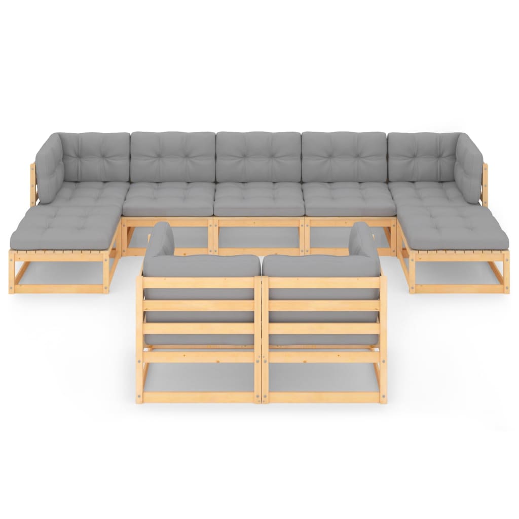 9 pcs conjunto lounge de jardim com almofadões pinho maciço