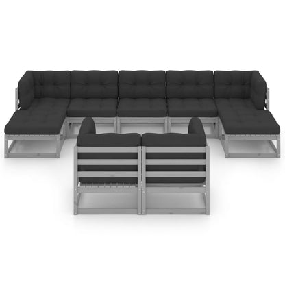 9pcs conjunto lounge de jardim c/ almofadões pinho maciço cinza