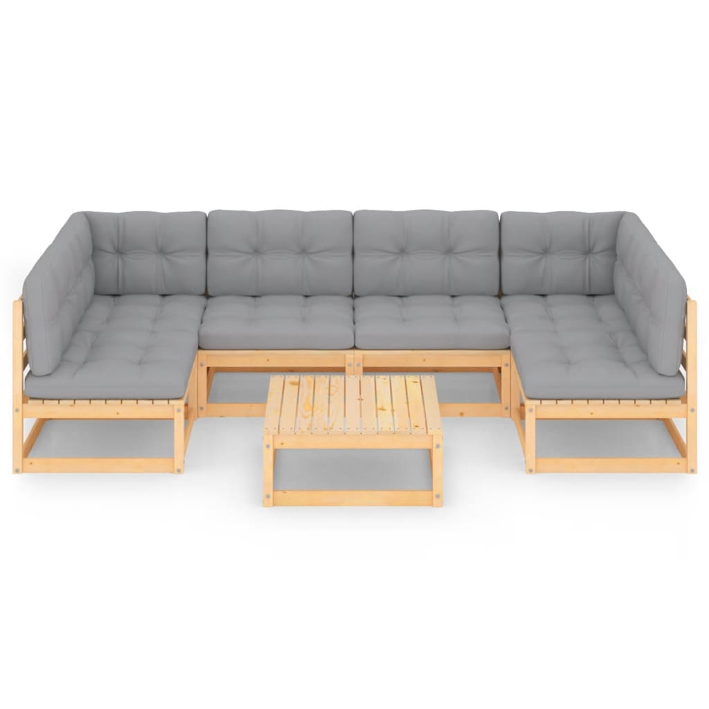 7 pcs conjunto lounge de jardim c/ almofadões pinho maciço