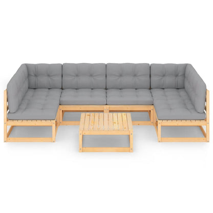 7 pcs conjunto lounge de jardim c/ almofadões pinho maciço