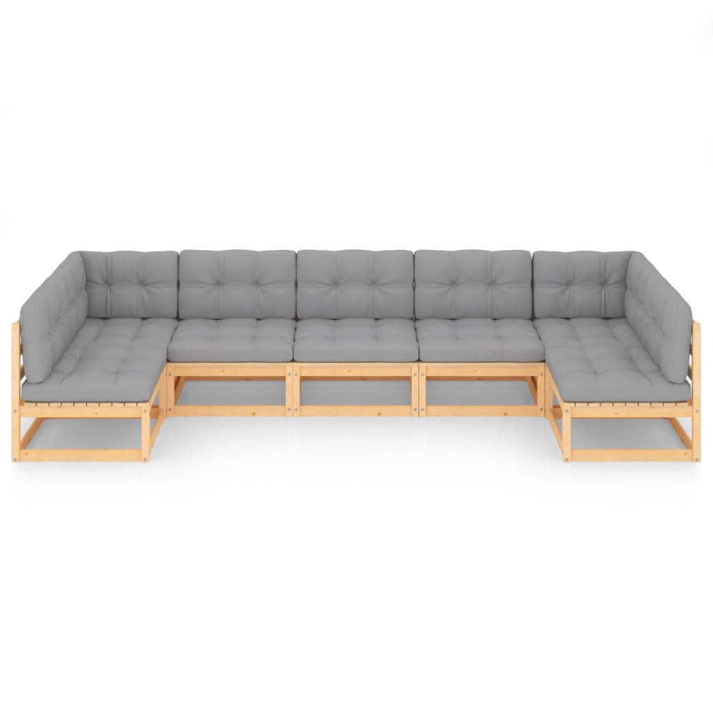 7 pcs conjunto lounge de jardim c/ almofadões pinho maciço