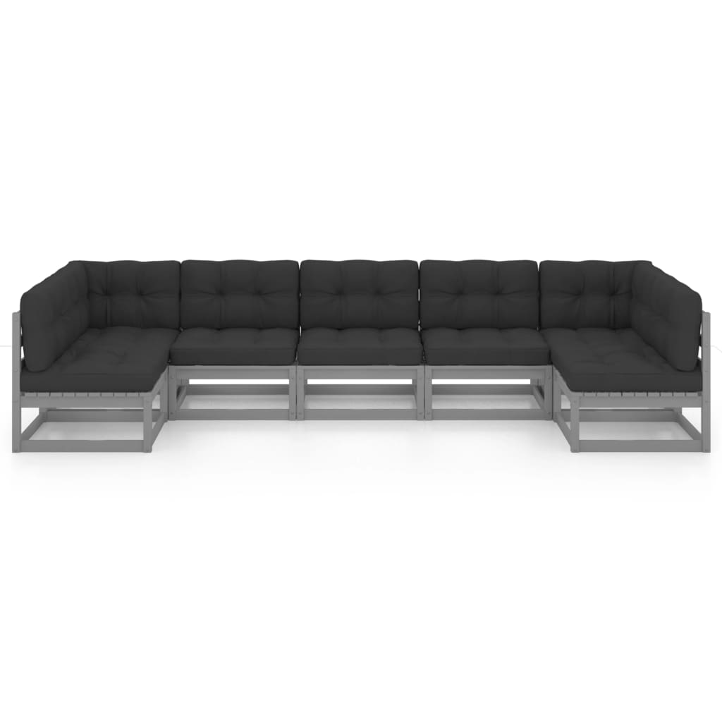 7pcs conjunto lounge de jardim c/ almofadões pinho maciço cinza