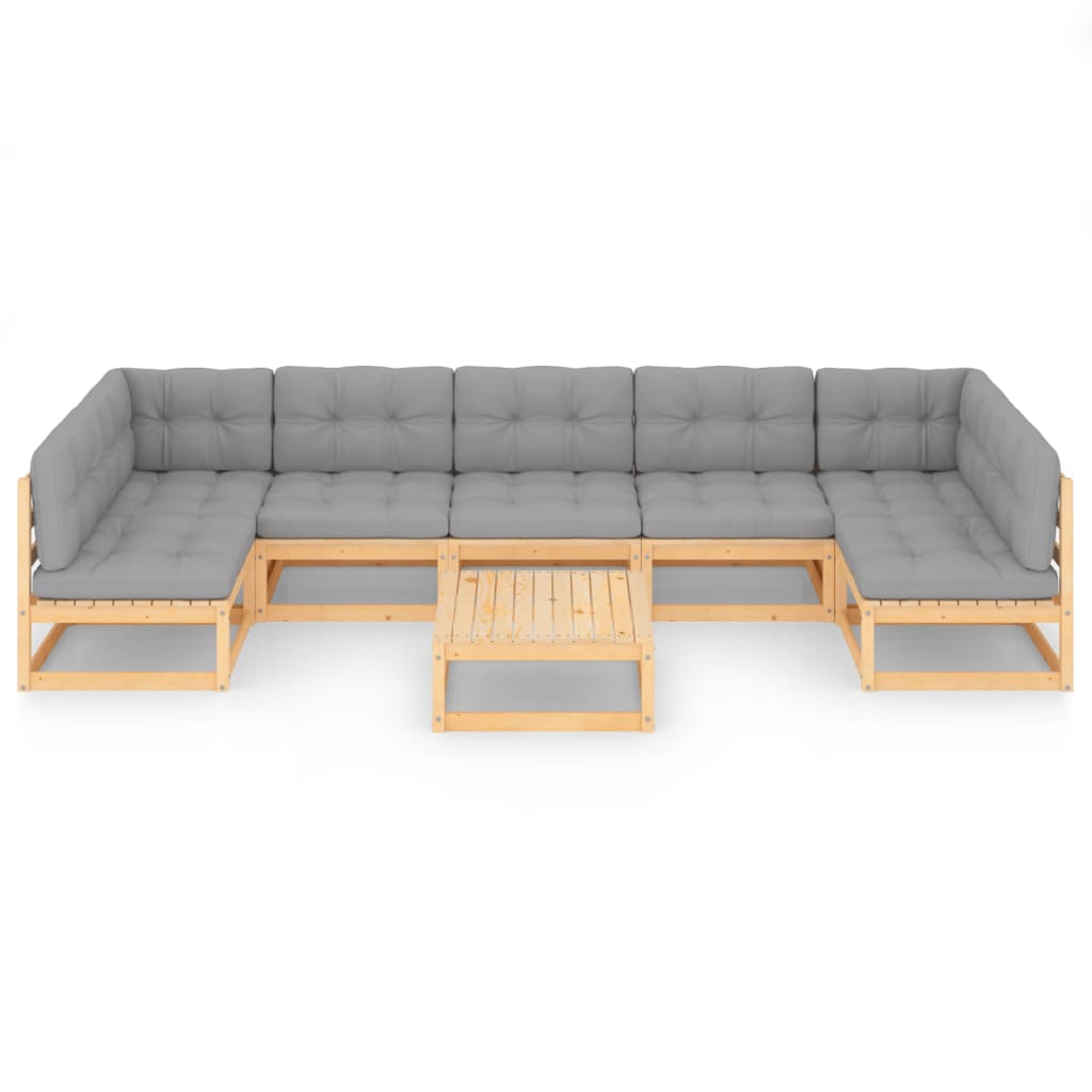 8 pcs conjunto lounge de jardim com almofadões pinho maciço