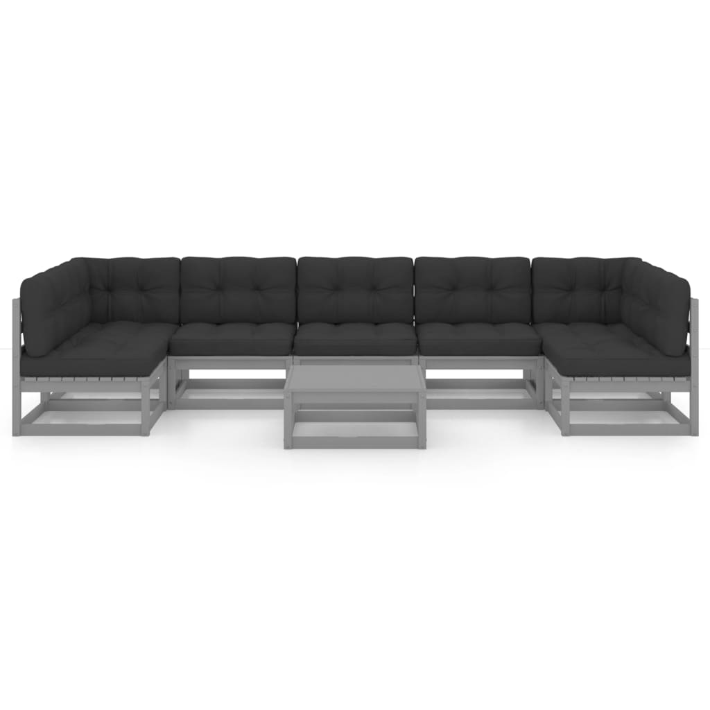 8 pcs conjunto lounge de jardim + almofadões pinho maciço cinza