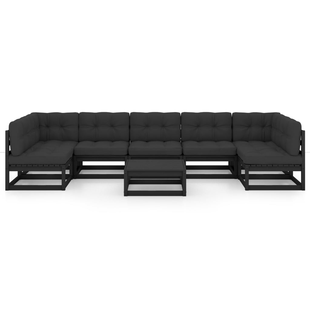 8 pcs conjunto lounge jardim c/ almofadões pinho maciço preto