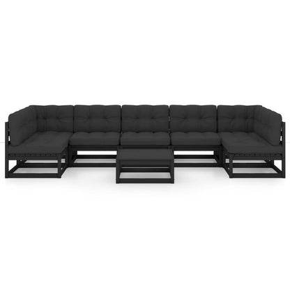 8 pcs conjunto lounge jardim c/ almofadões pinho maciço preto