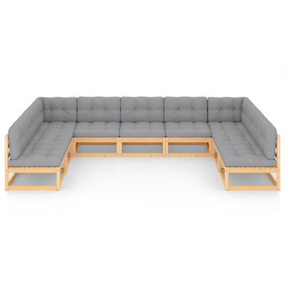 9 pcs conjunto lounge de jardim c/ almofadões pinho maciço