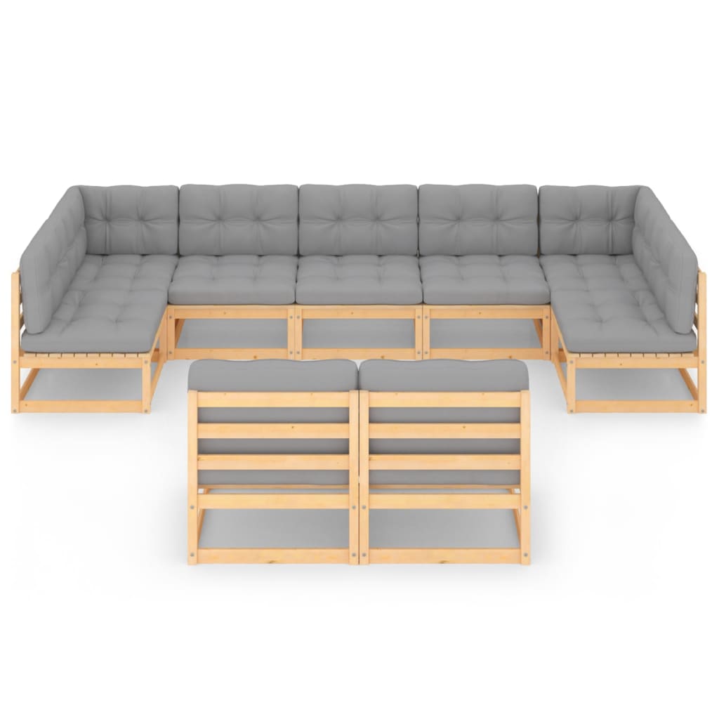 9 pcs conjunto lounge de jardim c/ almofadões pinho maciço