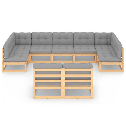 9 pcs conjunto lounge de jardim c/ almofadões pinho maciço