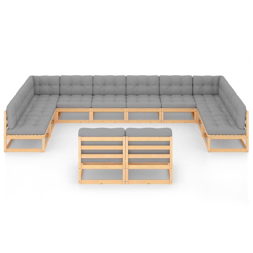 12 pcs conjunto lounge de jardim c/ almofadões pinho maciço