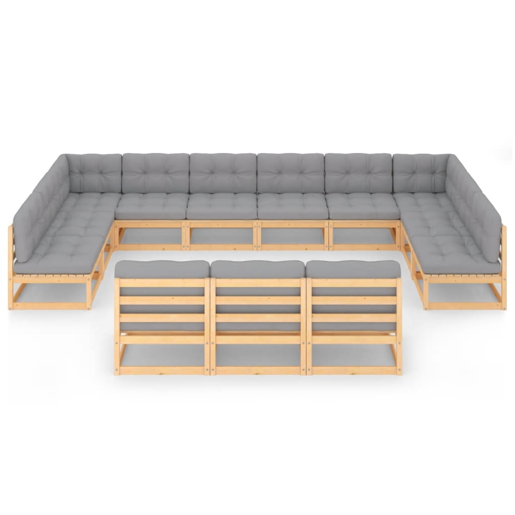 13 pcs conjunto lounge de jardim c/ almofadões pinho maciço