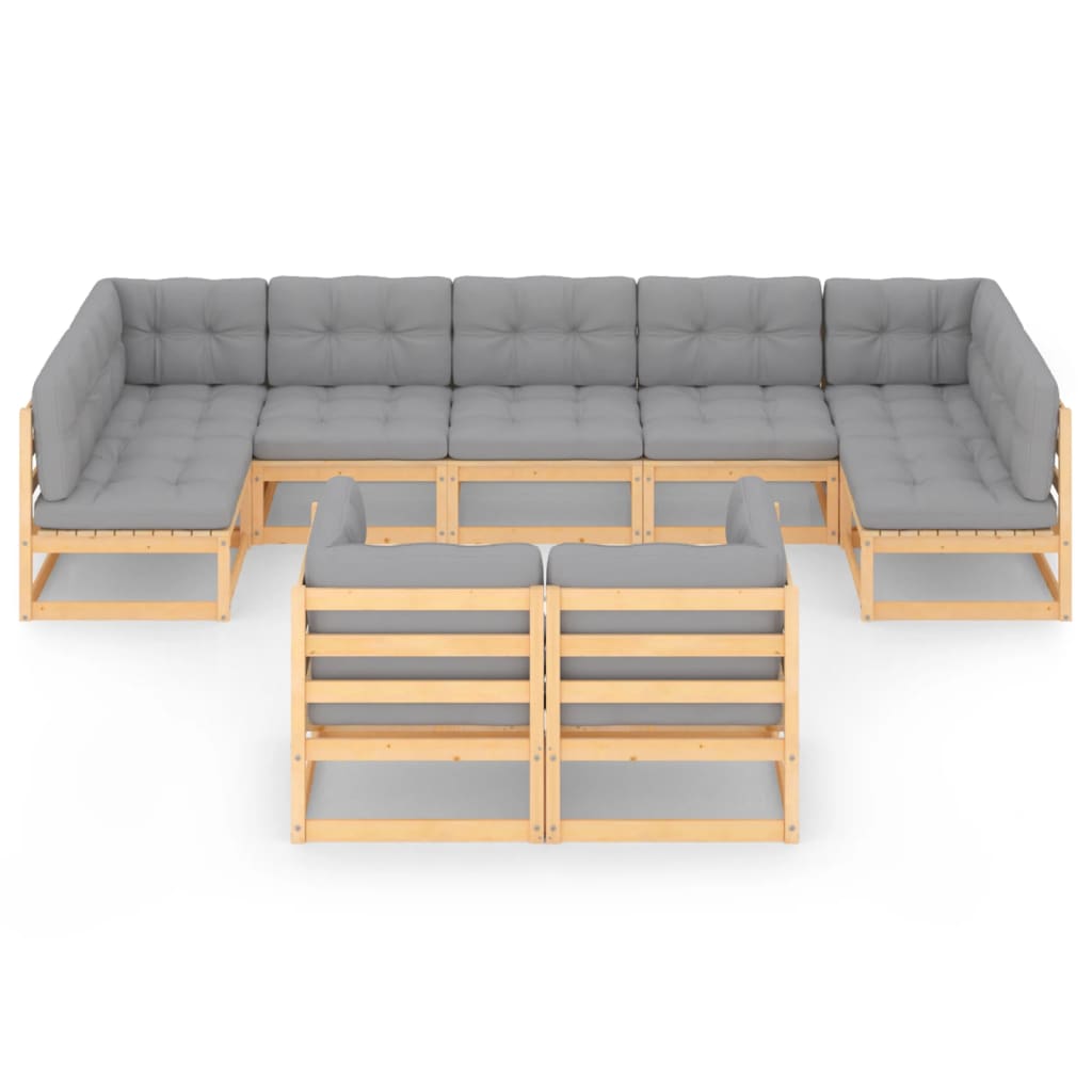 9 pcs conjunto lounge de jardim c/ almofadões pinho maciço