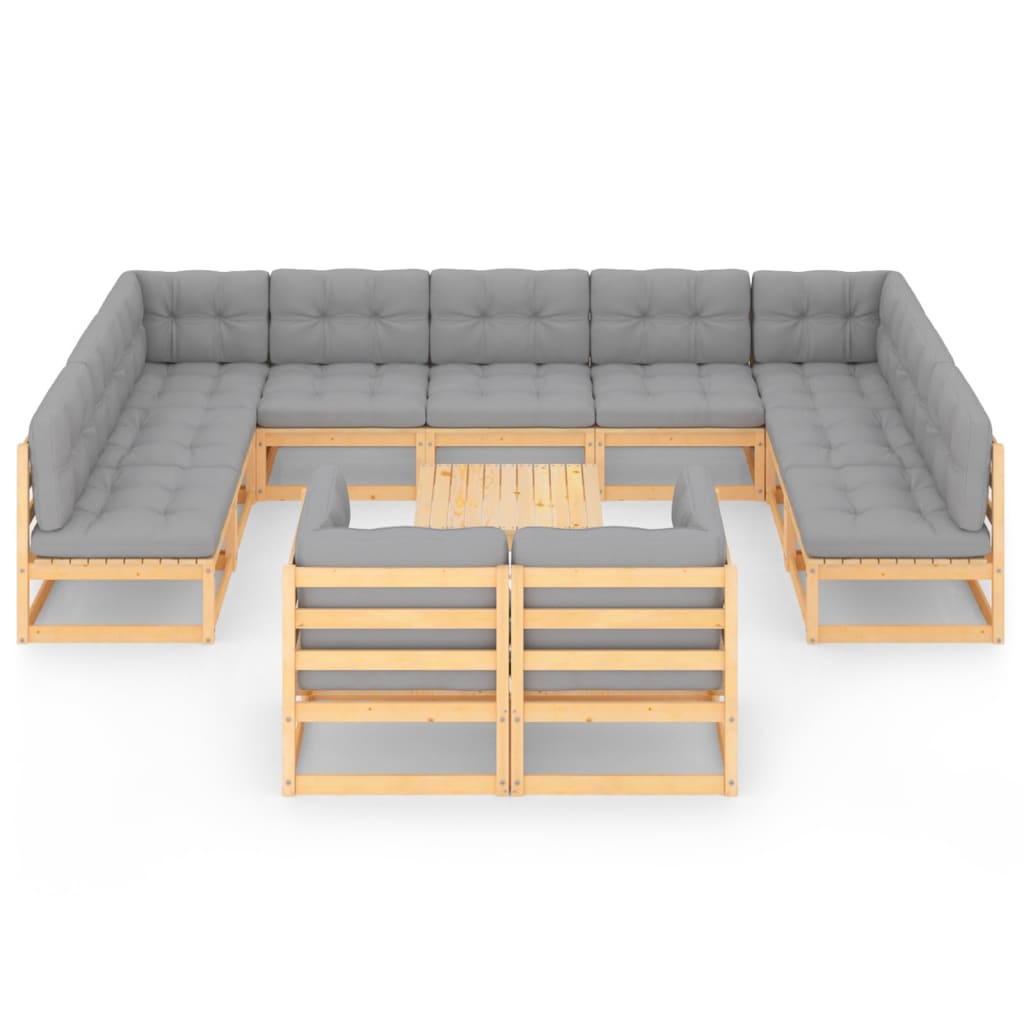 12 pcs conjunto lounge de jardim com almofadões pinho maciço