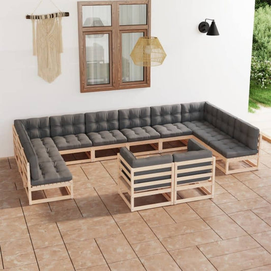 12 pcs conjunto lounge de jardim com almofadões pinho maciço