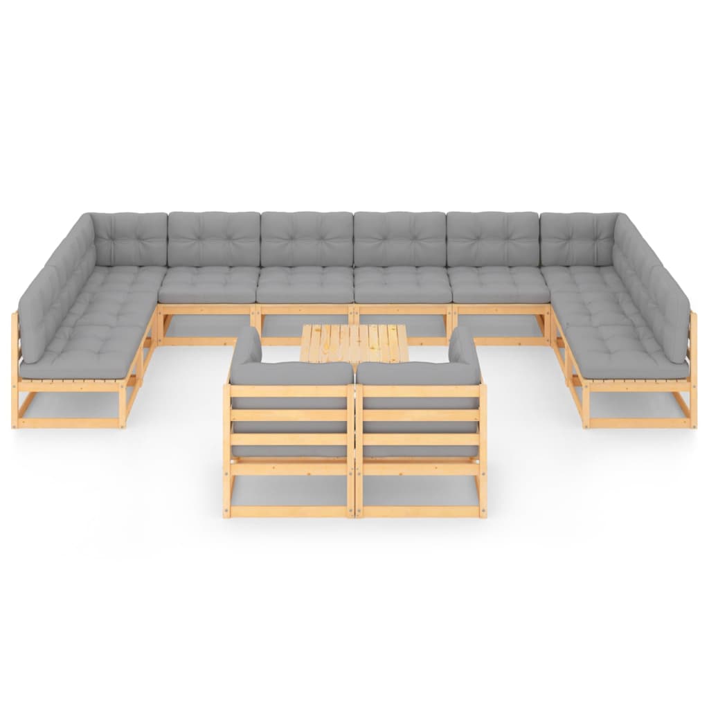 13 pcs conjunto lounge de jardim c/ almofadões pinho maciço