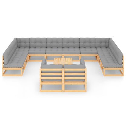 13 pcs conjunto lounge de jardim c/ almofadões pinho maciço