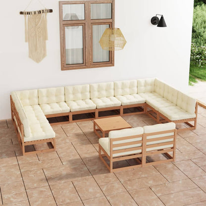 13 pcs conj. lounge jardim almofadões pinho maciço castanho mel