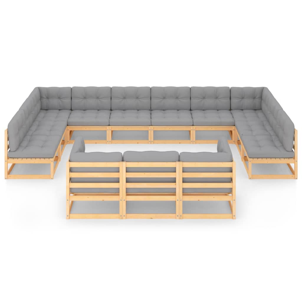 13 pcs conjunto lounge de jardim c/ almofadões pinho maciço