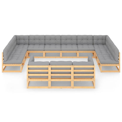 13 pcs conjunto lounge de jardim c/ almofadões pinho maciço