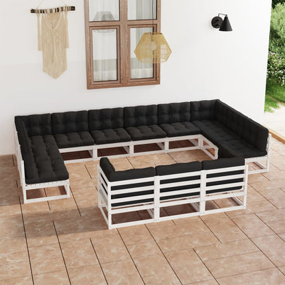 13 pcs conj. lounge de jardim c/ almofadões pinho maciço branco