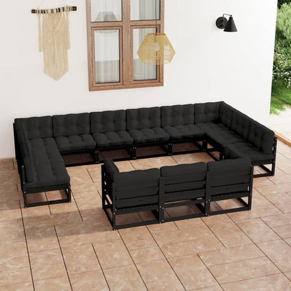 13 pcs conjunto longue jardim c/ almofadões pinho maciço preto