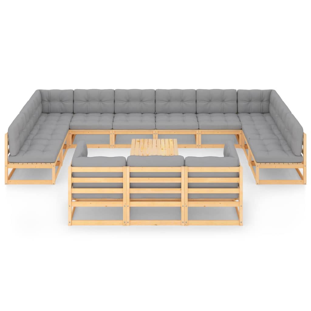 14 pcs conjunto lounge de jardim com almofadões pinho maciço