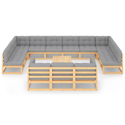 14 pcs conjunto lounge de jardim com almofadões pinho maciço