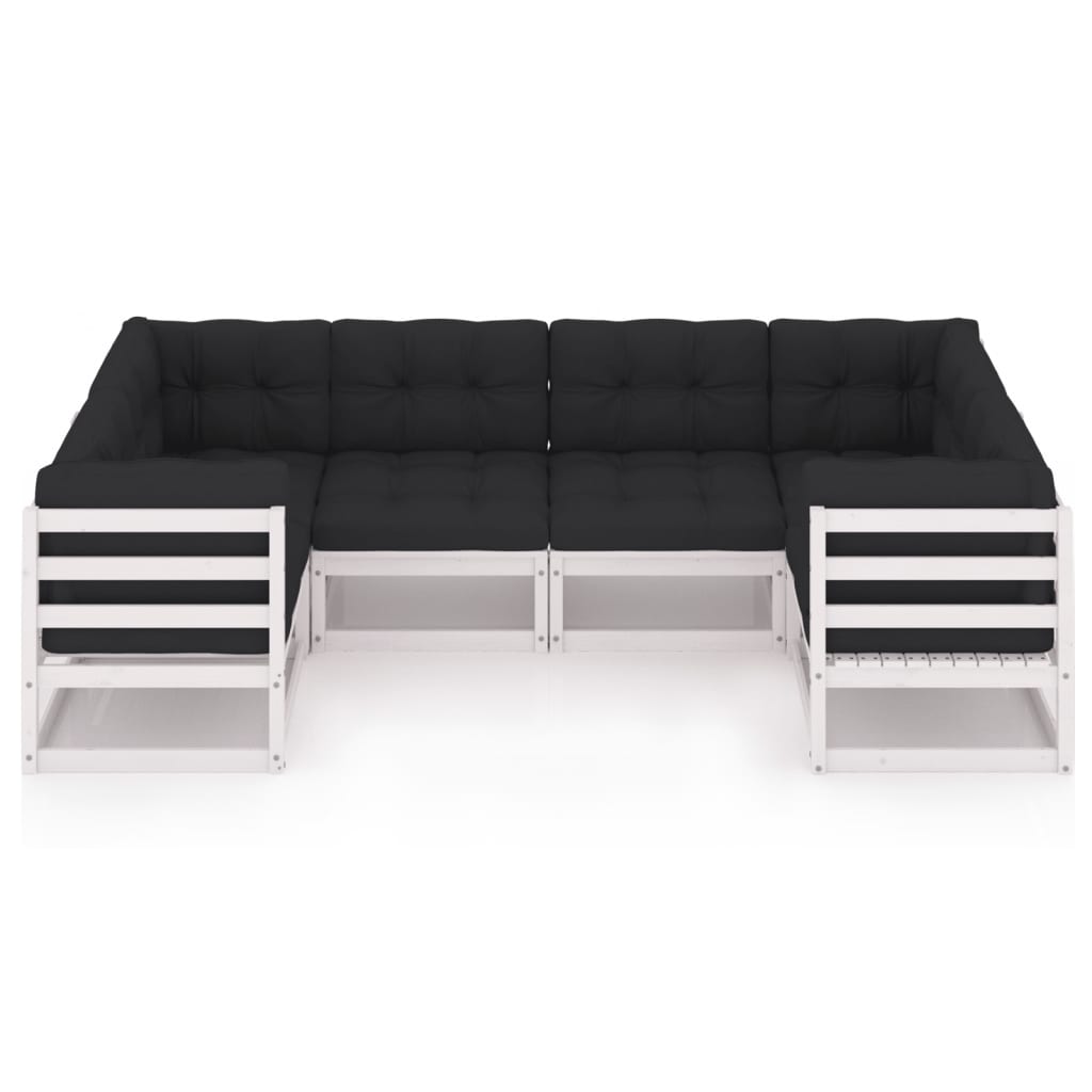 6 pcs conjunto lounge jardim c/ almofadões pinho maciço branco