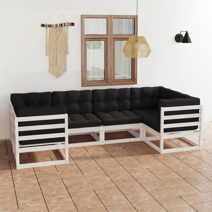 6 pcs conjunto lounge jardim c/ almofadões pinho maciço branco