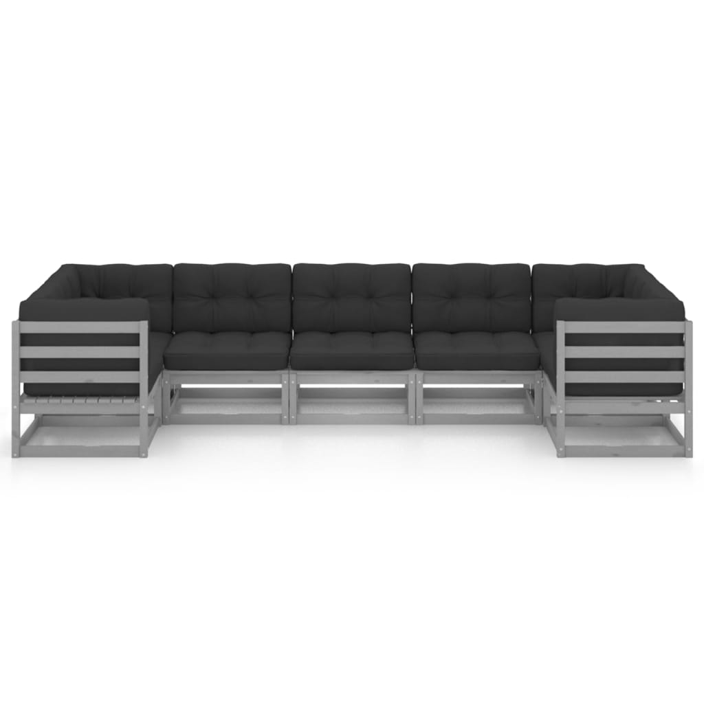 7pcs conjunto lounge de jardim c/ almofadões pinho maciço cinza