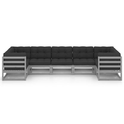 7pcs conjunto lounge de jardim c/ almofadões pinho maciço cinza