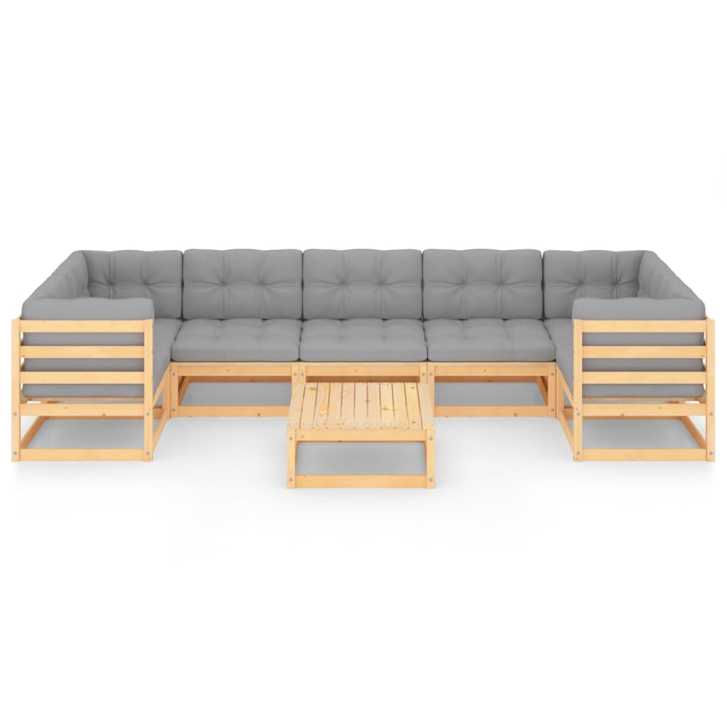 8 pcs conjunto lounge de jardim com almofadões pinho maciço