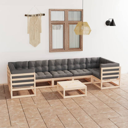 8 pcs conjunto lounge de jardim com almofadões pinho maciço