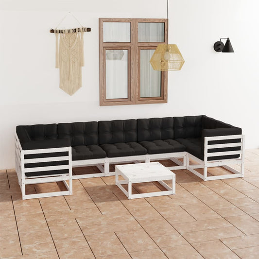 8 pcs conjunto lounge jardim c/ almofadões pinho maciço branco