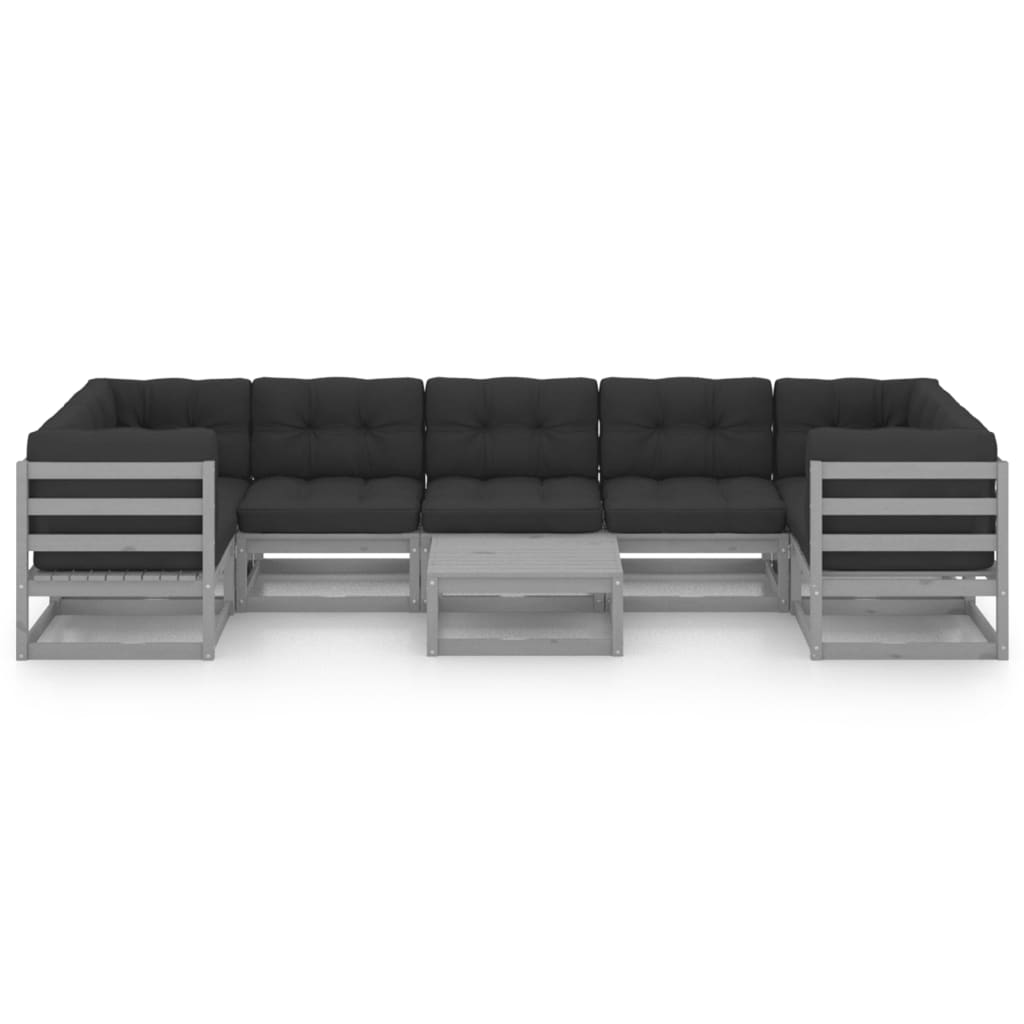 8 pcs conjunto lounge de jardim c/ almofadões pinho maciço