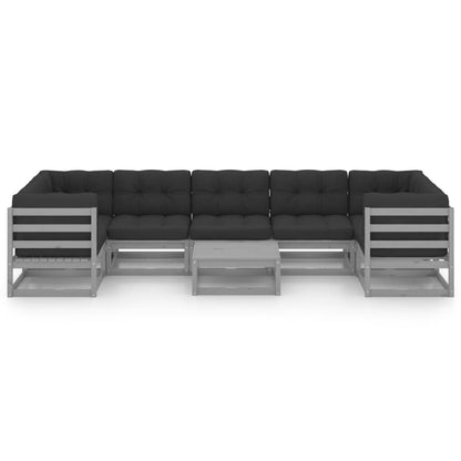 8 pcs conjunto lounge de jardim c/ almofadões pinho maciço