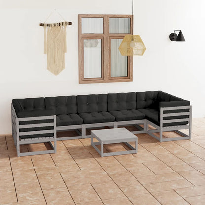 8 pcs conjunto lounge de jardim c/ almofadões pinho maciço