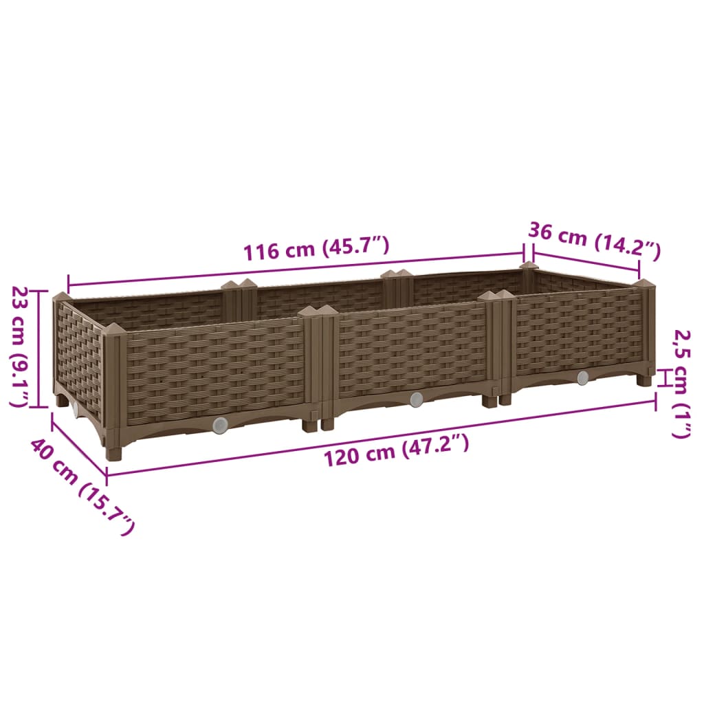 Canteiro elevado 120x40x23 cm polipropileno