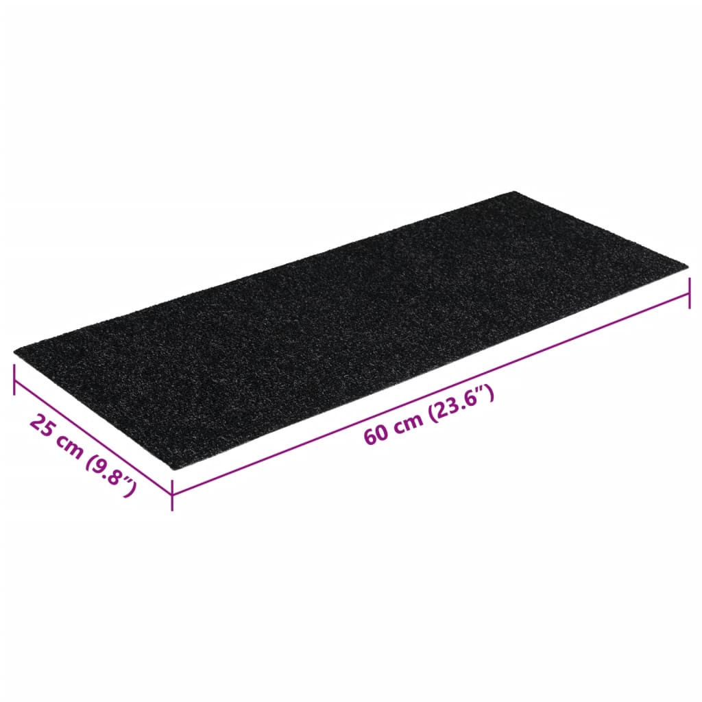 Tapetes de escada adesivos retangulares 15 pcs 60x25 cm preto