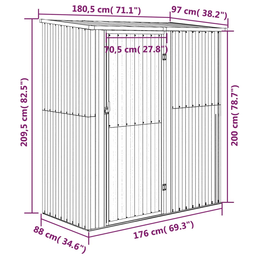 Abrigo de jardim 180,5x97x209,5 cm aço galvanizado verde