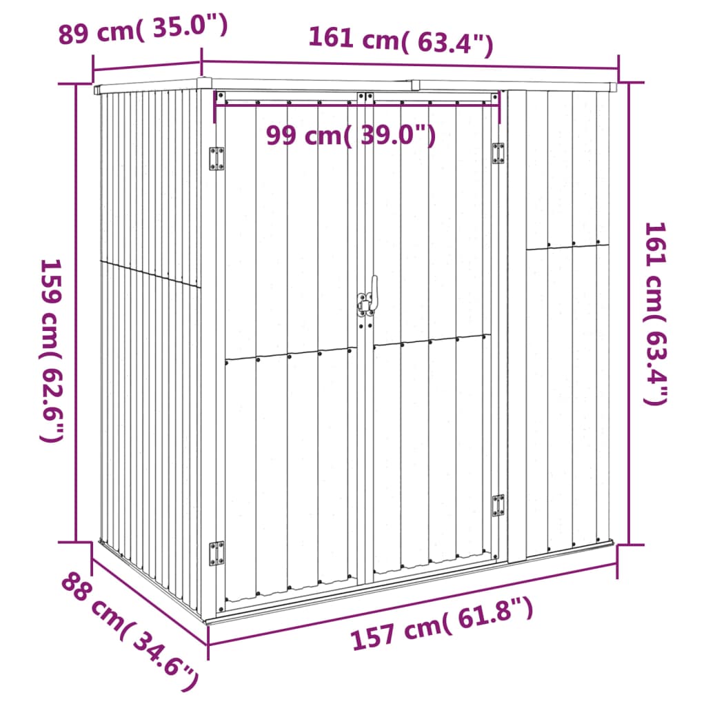 Abrigo ferramentas jardim 161x89x161 cm aço antracite