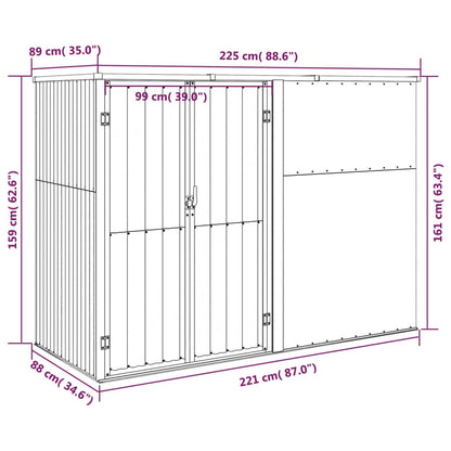 Abrigo ferramentas jardim 225x89x161cm aço galvanizado verde