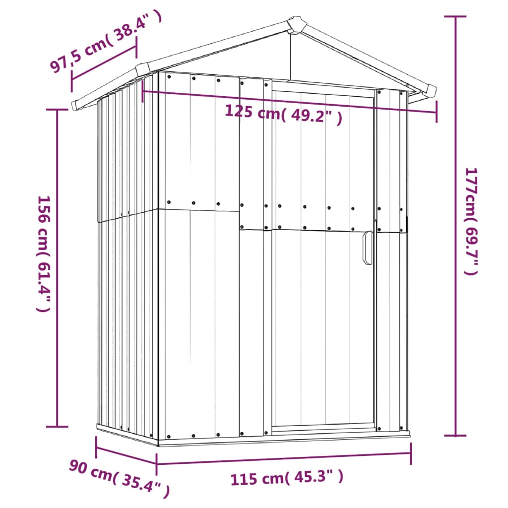 Abrigo de jardim 126x97,5x177 cm aço galvanizado verde